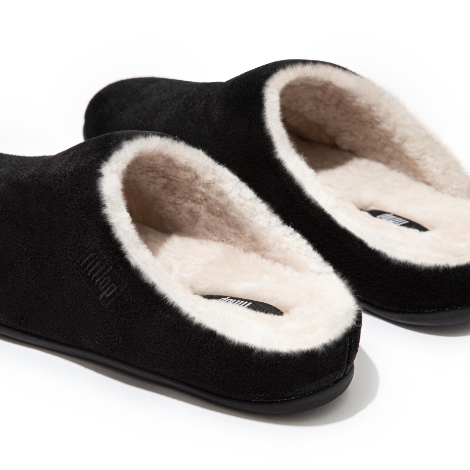 Fitflop Chrissie Shearling Ciabatte Scamosciate Nere